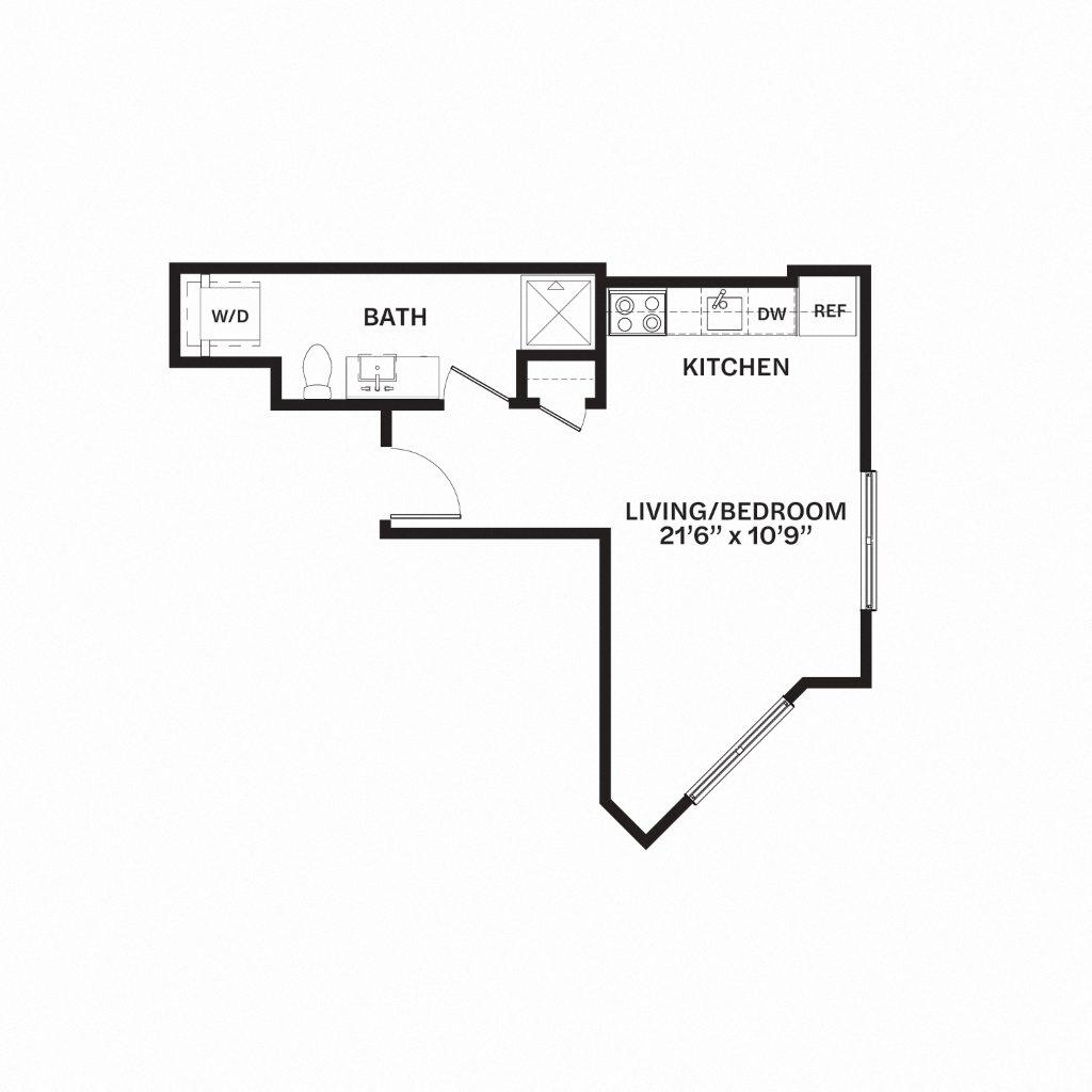 Floor plan for studio, 1 bath, 421 sqft